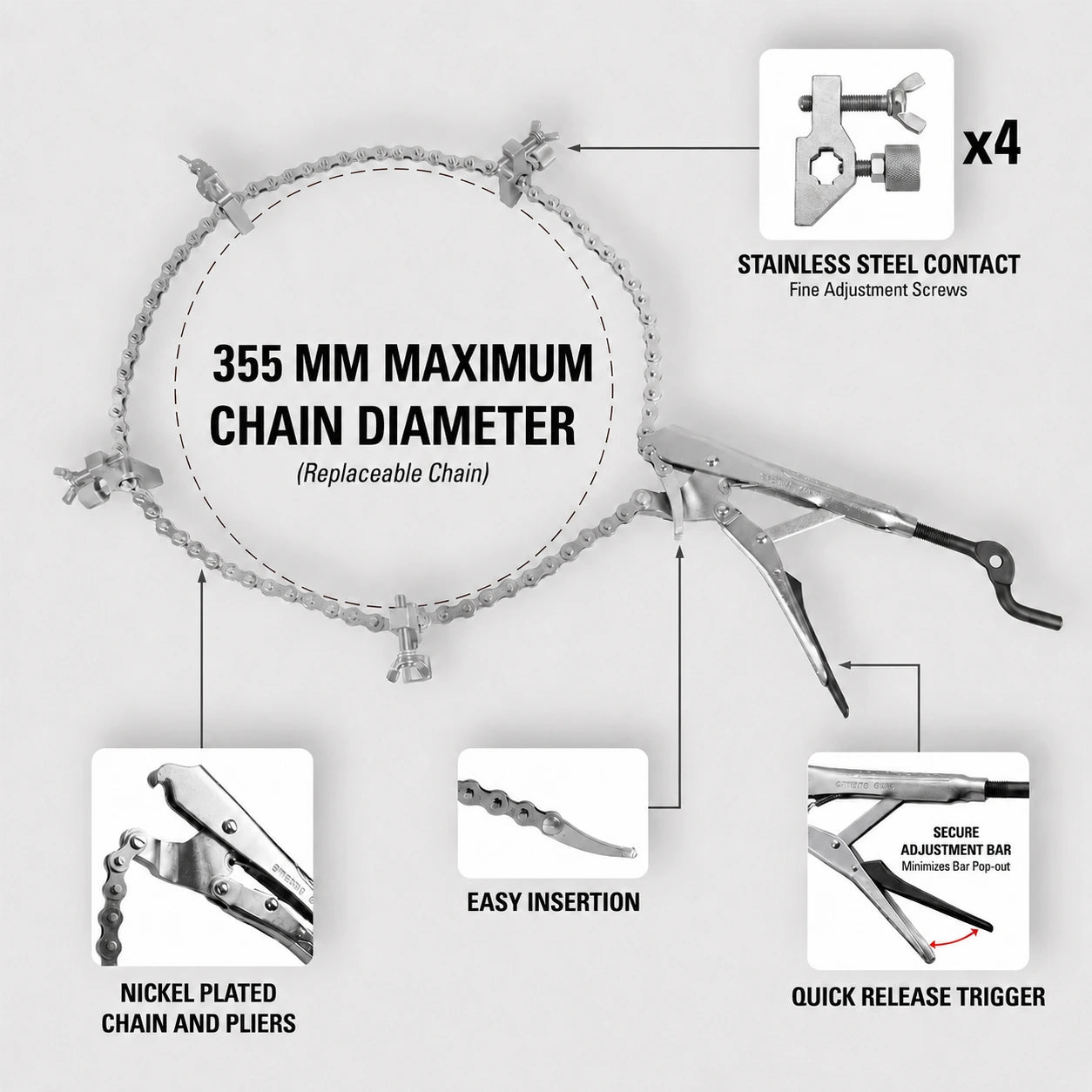 Python Chain Pliers + Pipe Alignment Clamp