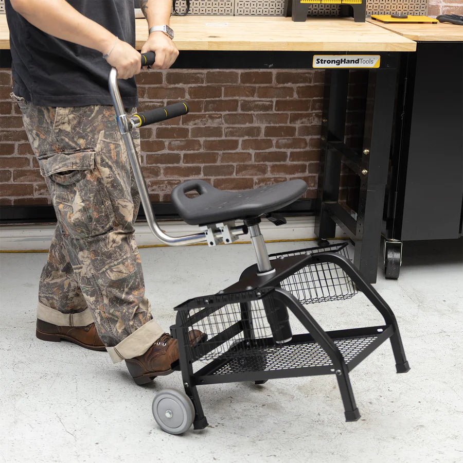 Work Rover Stool w/ Backing, Two Rolling Wheels