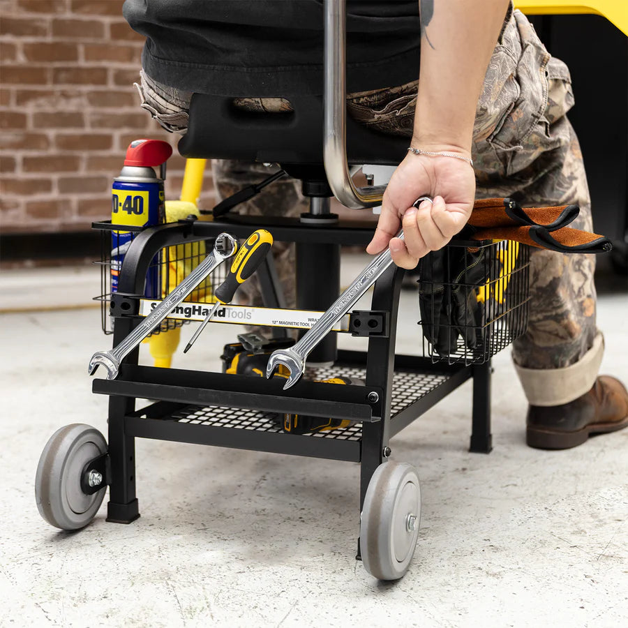 Work Rover Stool w/ Backing, Two Rolling Wheels
