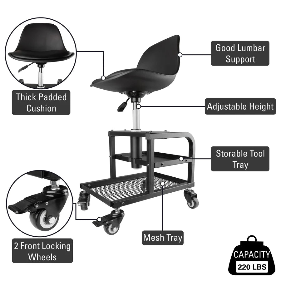 Cushioned Work Rover Stool, Four Wheels
