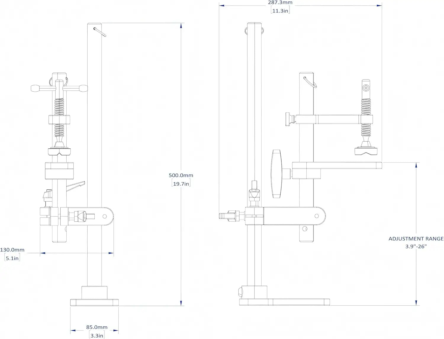 Precision Positioning Clamp 500 mm, Height / Angle Adjustable