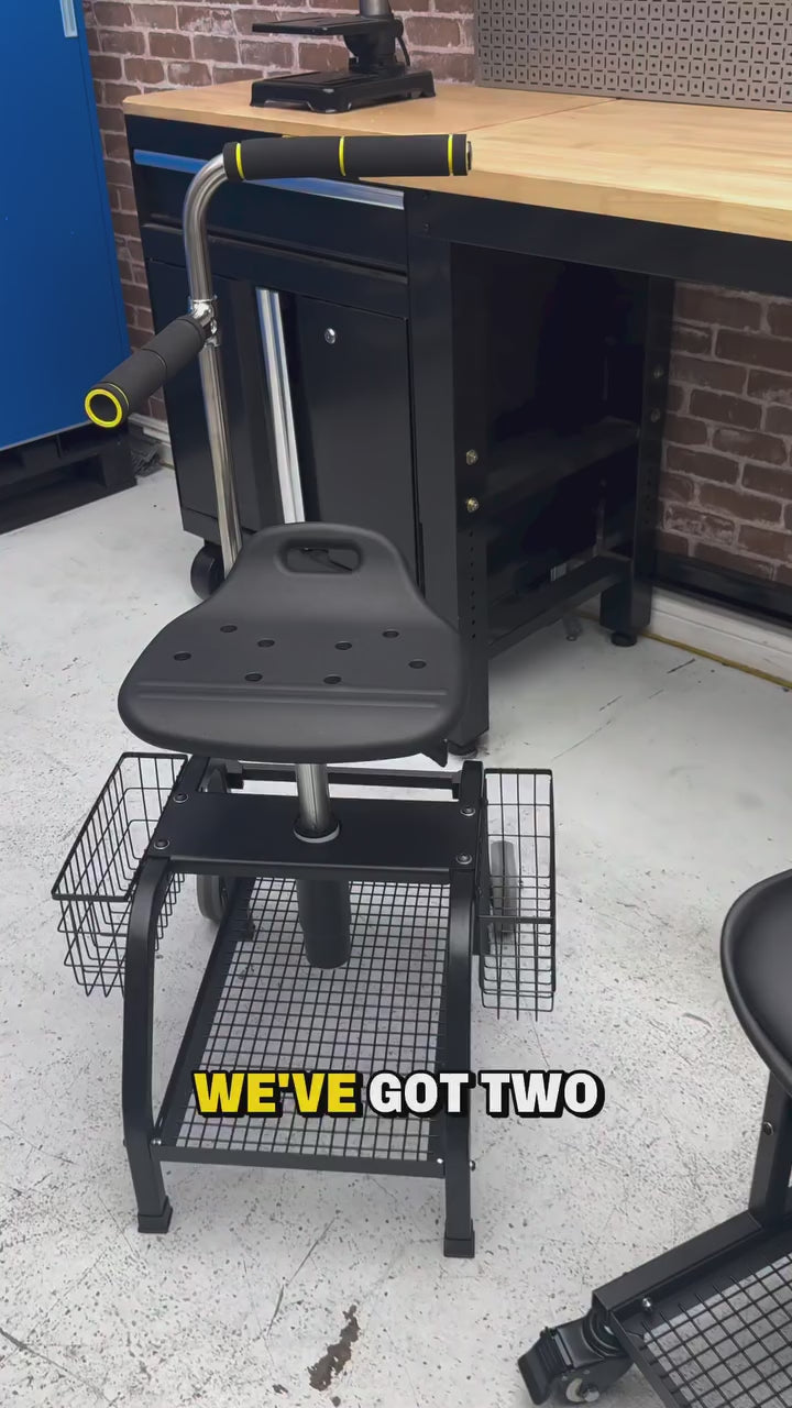 Video laden: Cushioned Work Rover Stool, Four Wheels