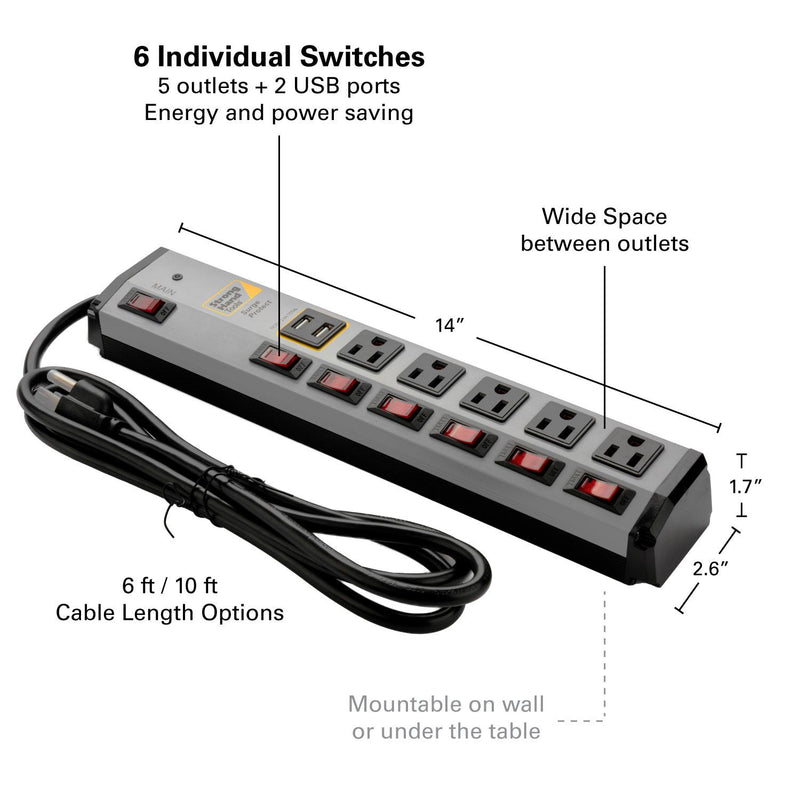 Load image into Gallery viewer, Surge Protector Power Strips w/ USB Port, Metal Case
